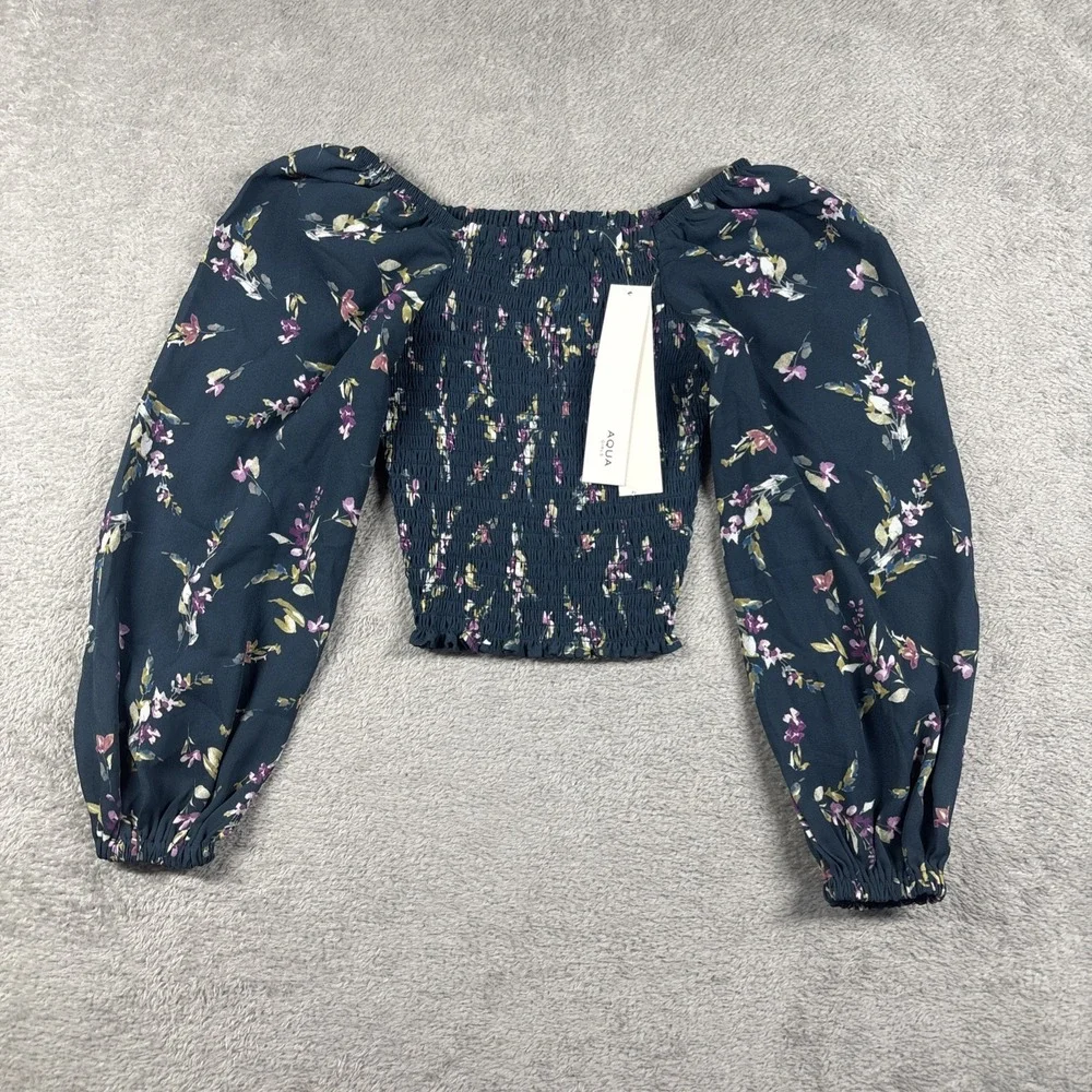 Aqua‎ Girls Ruched Long Sleeve Top Shirt Floral Size XXS 4/5 NWT